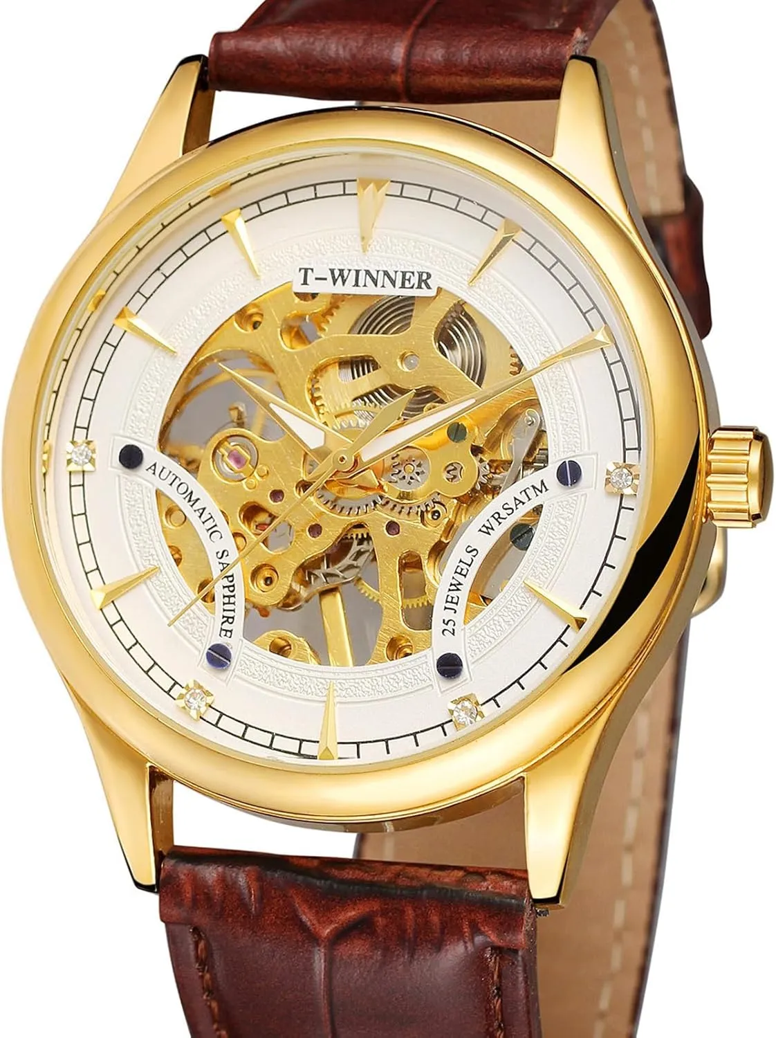 imminent Mechanical Movement Leather Strap Analog Wrist Watches Transparent Dial FANMIS Men's Watch 