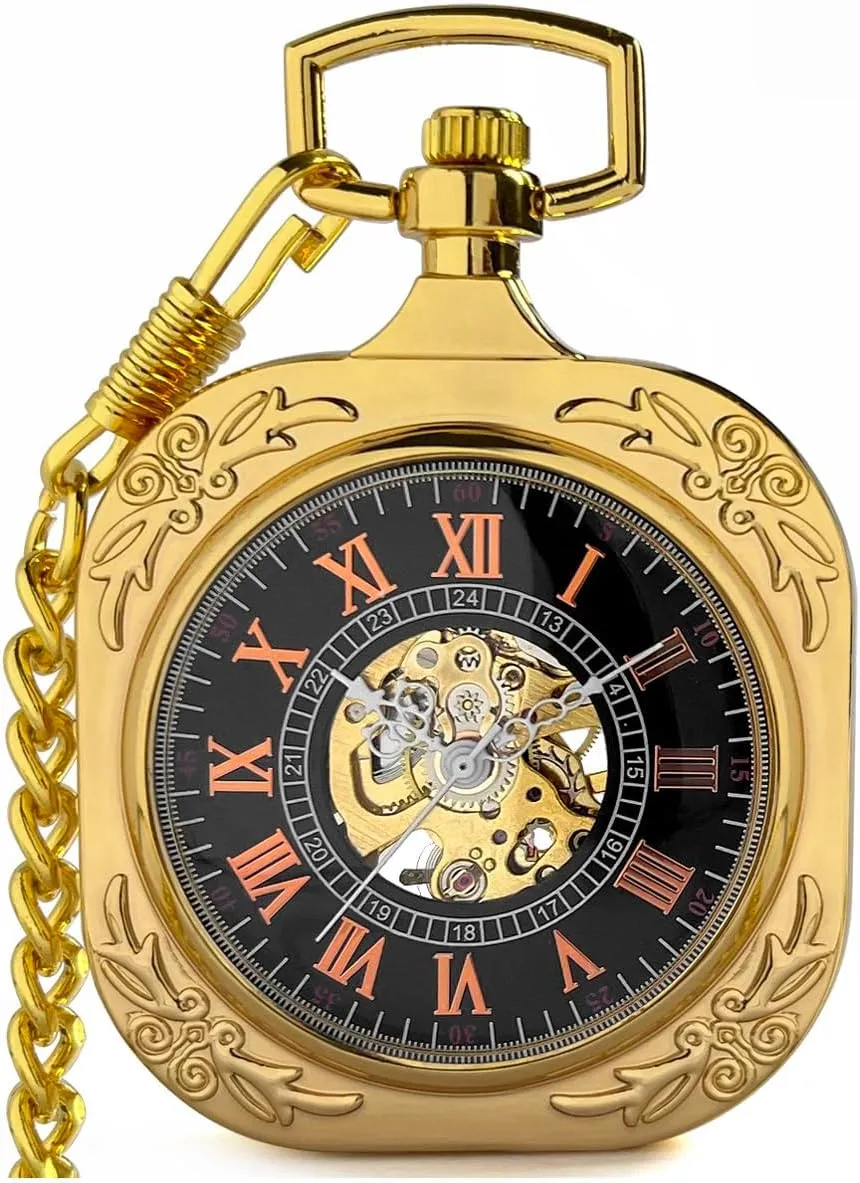 incorporate clan chest recess untold civil Men & Women VIGOROSO Mens Classic Steampunk Pocket Watch with Chain Skeleton Hand Wind Mechanical Pocket Watches for 