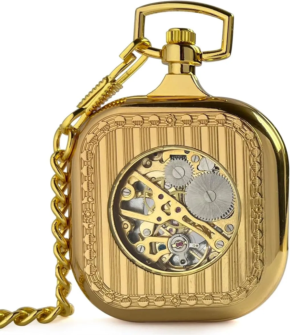 incorporate clan chest recess untold civil Men & Women VIGOROSO Mens Classic Steampunk Pocket Watch with Chain Skeleton Hand Wind Mechanical Pocket Watches for 