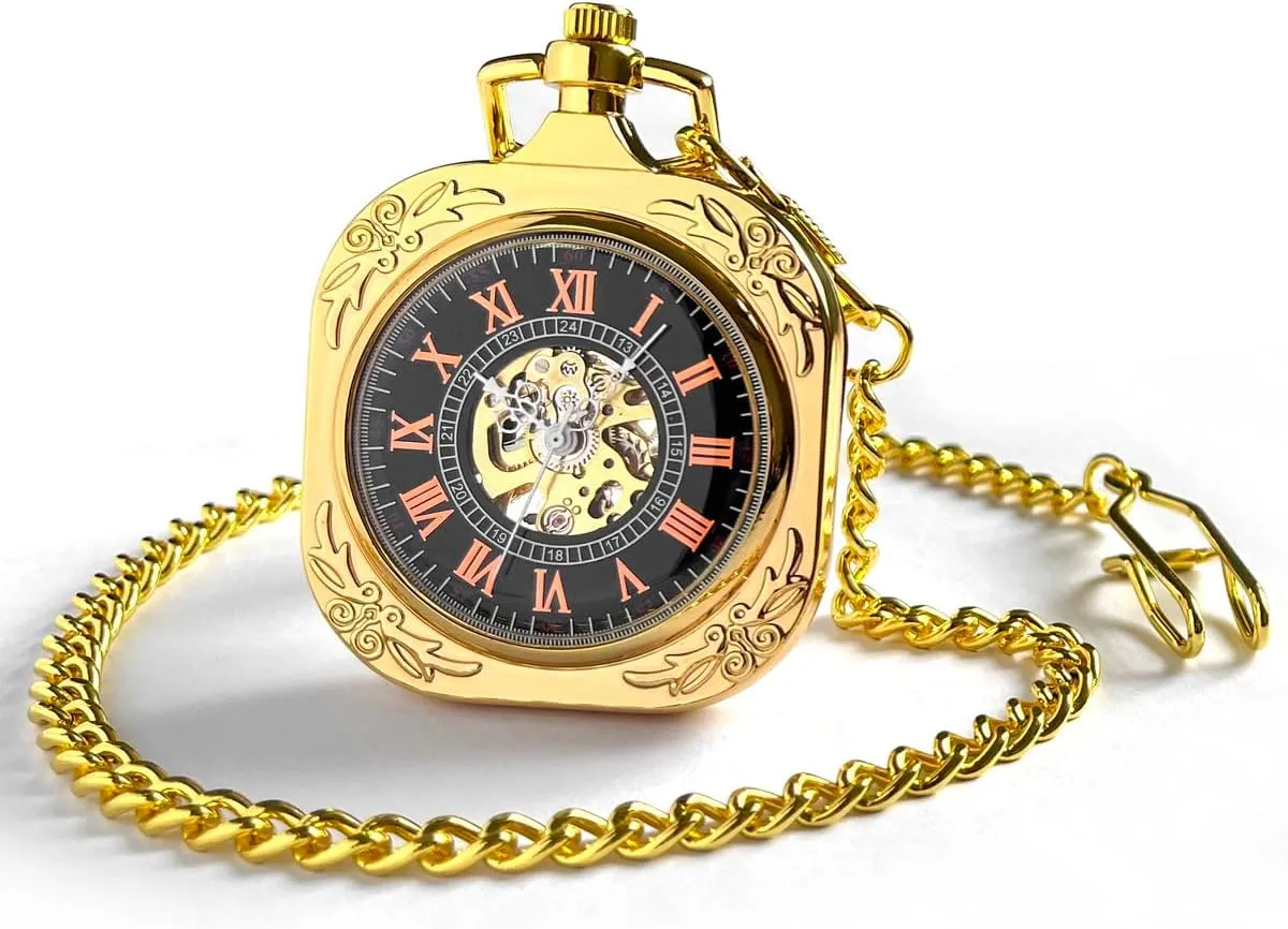 incorporate clan chest recess untold civil Men & Women VIGOROSO Mens Classic Steampunk Pocket Watch with Chain Skeleton Hand Wind Mechanical Pocket Watches for 
