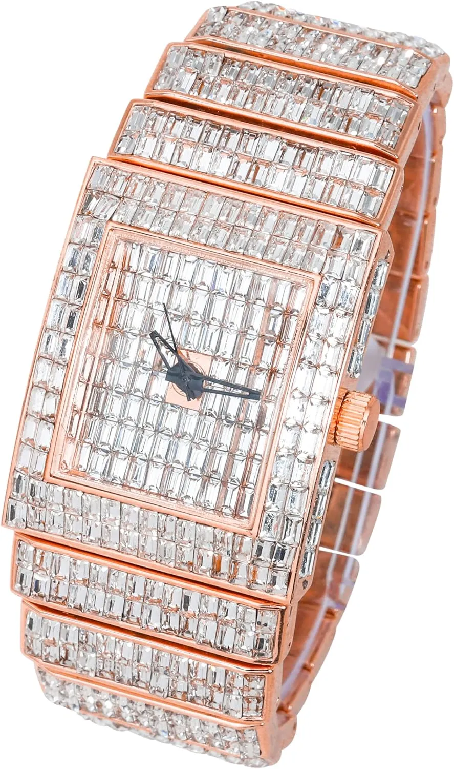 incur plot Dial and Band Techno Pave Women's 30mm Fully Iced Out Square Diamond Watch, Baguette 