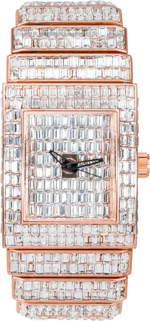 incur plot Dial and Band Techno Pave Women's 30mm Fully Iced Out Square Diamond Watch, Baguette 