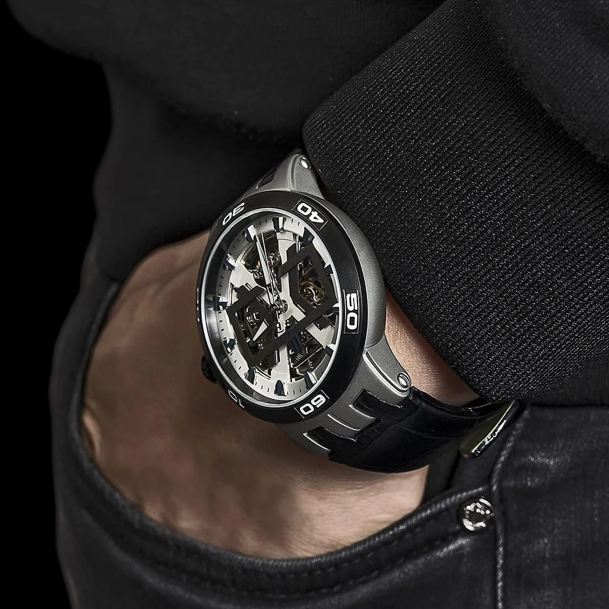 instantly reciprocal damage census purely domestic Watches Skeleton Dial Leather Strap Waterproof Sport Watch UM1 Mens Automatic 