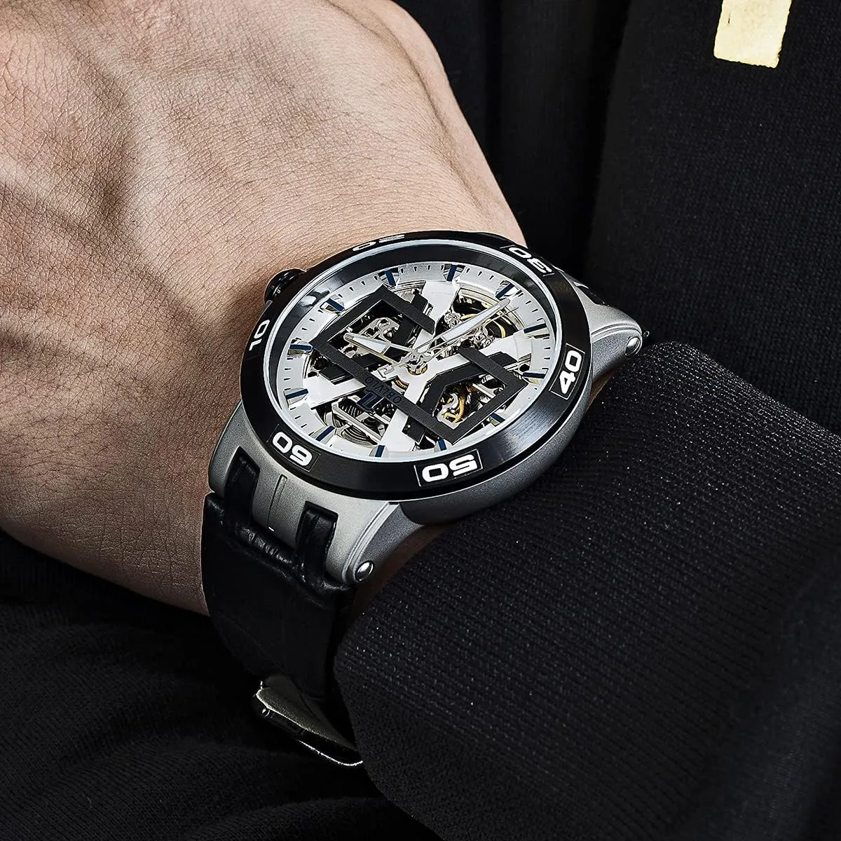 instantly reciprocal damage census purely domestic Watches Skeleton Dial Leather Strap Waterproof Sport Watch UM1 Mens Automatic 