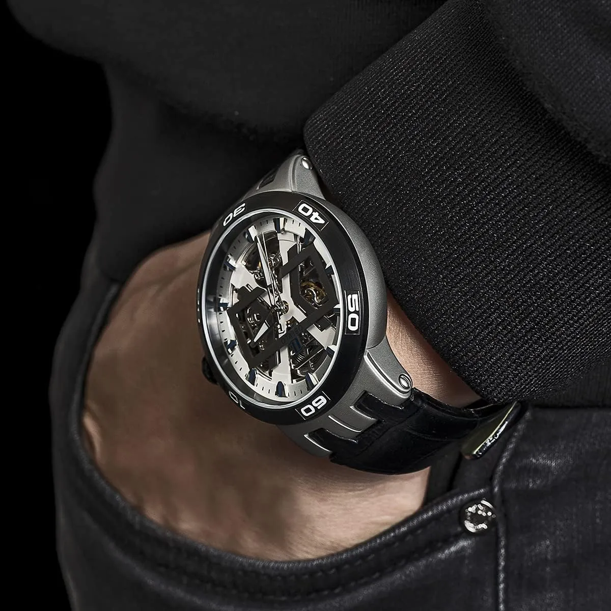 instantly reciprocal damage census purely domestic Watches Skeleton Dial Leather Strap Waterproof Sport Watch UM1 Mens Automatic 