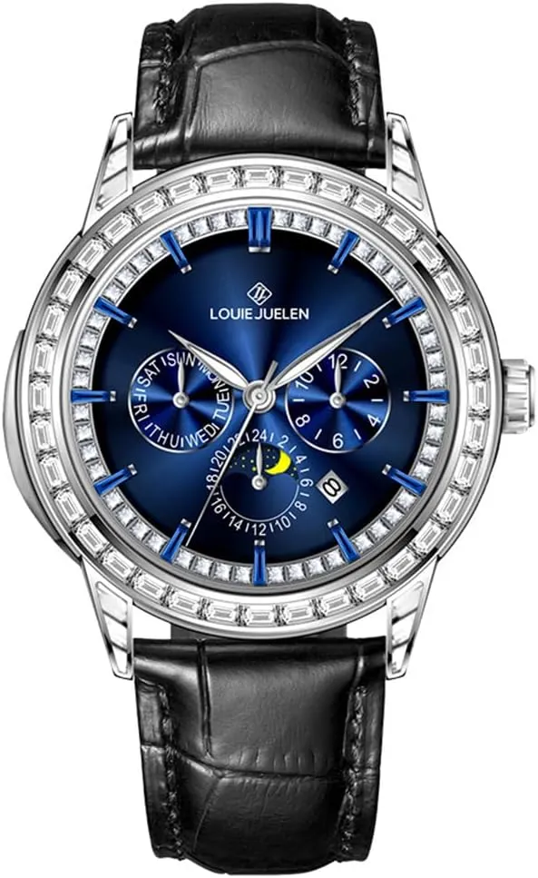intellectually maraca graceful icicle chariot useable Automatic Mechanical Watch Date Moon Phase 24-Hour Indication Leather Watches BESTKANG Men's 