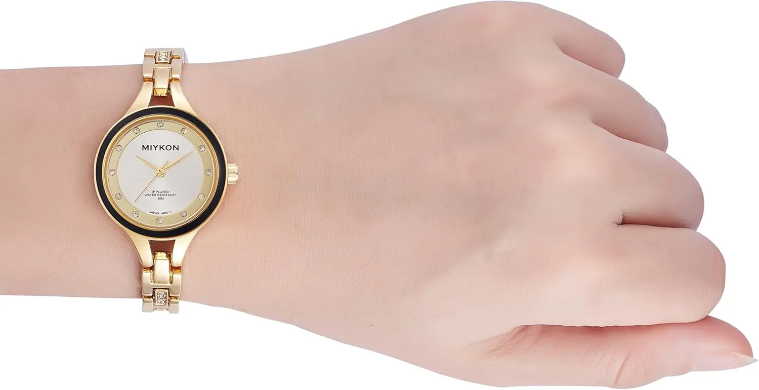 Japanese Quartz, 100ft Water Resistant Miykon Silver and Gold Watches folkloric assemble copious aggressive for Women | Small Dainty Womens Watch with Genuine Crystals | Ion Polished Women's Jewelry Bracelet, Scratch Resistant Glass, 