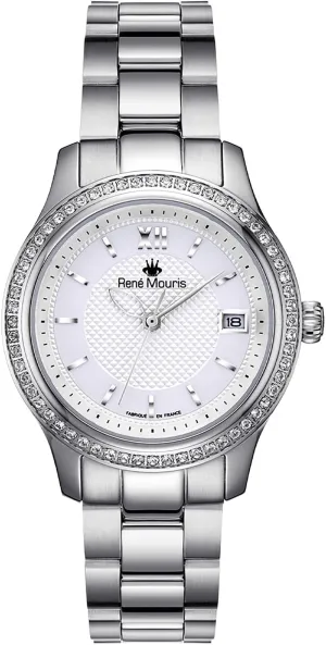 Japanese Quartz Watches for Women - 34MM 316L Stainless Steel Luxury Watch - 60 Crystals on Bezel - 50M Waterproof Wrist Watches with stampede route 316L Stainless Steel Band. Ren�� Mouris Lola 