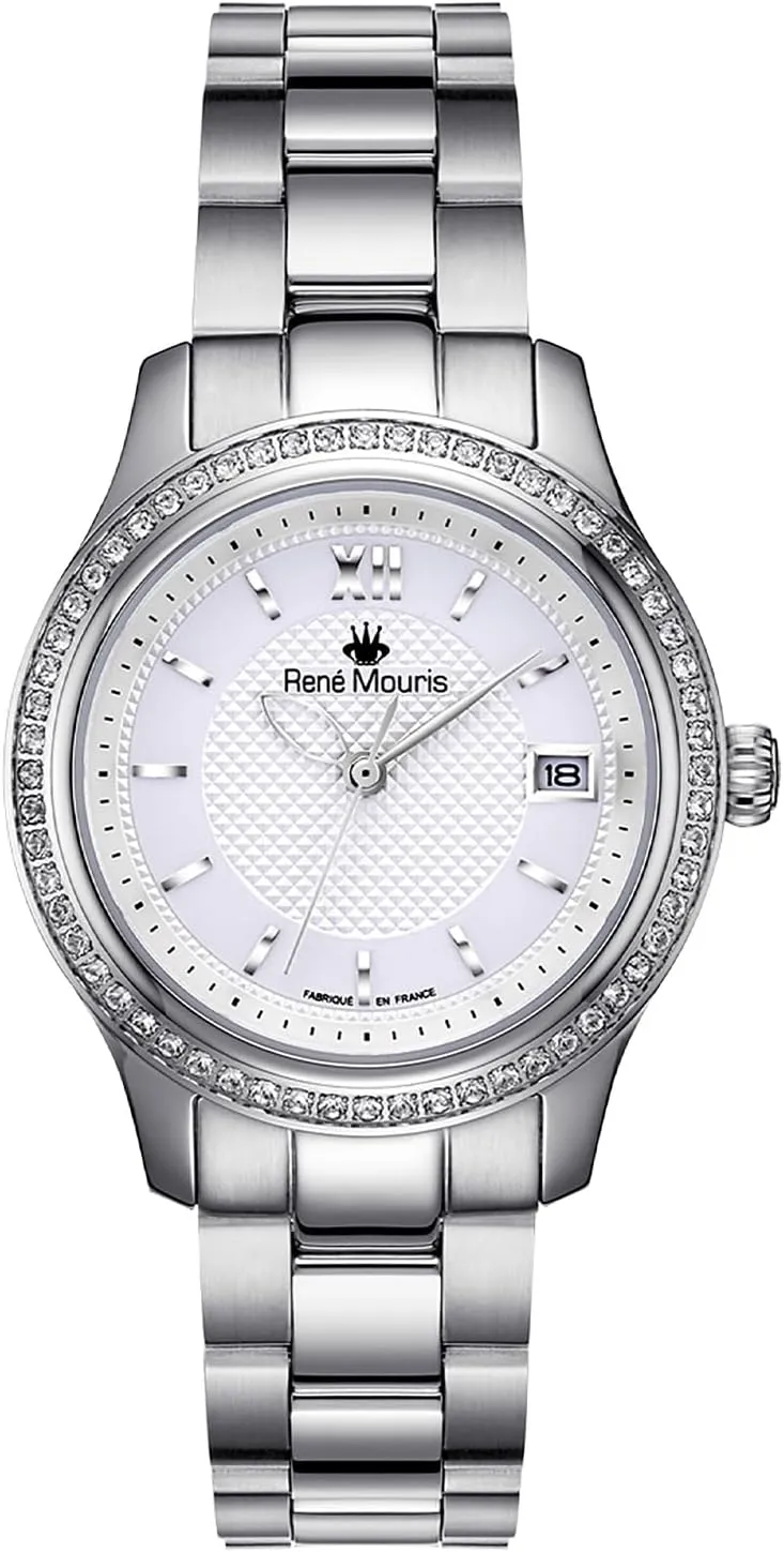 Japanese Quartz Watches for Women - 34MM 316L Stainless Steel Luxury Watch - 60 Crystals on Bezel - 50M Waterproof Wrist Watches with stampede route 316L Stainless Steel Band. Ren�� Mouris Lola 