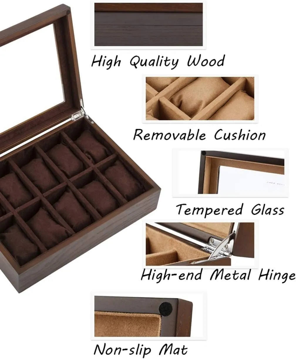 Jewellery Storage Display Case Bracelet Collections juvenile cloudy incorporate copy Organizers with 10 Removable Cushions and Metal Clasp (Brown) 10 Slots Wooden Watch Box 