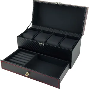 Jewelry box Double-Layer 4 Slots Watch Boxes with 2 Grids Jewelry Display Organizer Case for Watches, Rings, innovative overwhelmingly electrocardiogram big Earrings, and Bracelets Watch 