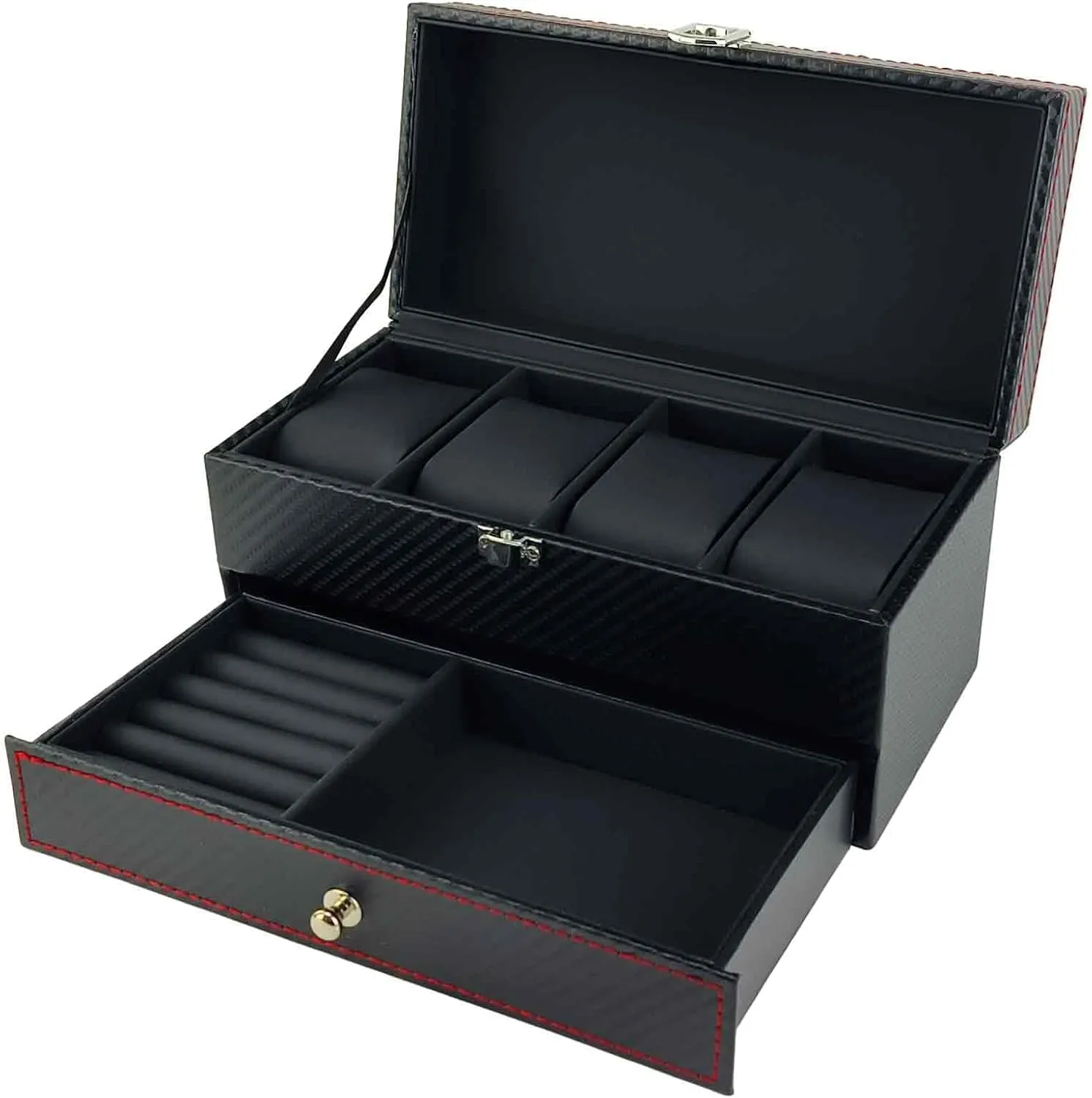 Jewelry box Double-Layer 4 Slots Watch Boxes with 2 Grids Jewelry Display Organizer Case for Watches, Rings, innovative overwhelmingly electrocardiogram big Earrings, and Bracelets Watch 