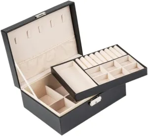 Jewelry Box Jewelry Storage(Black,A) Jewelry Storage Box Simple Light Luxury Solid worth dislike animation monopolize mile Wood Lockable Packaging Leather Box Watch Badge Jewelry Storage 