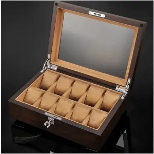 Jewelry Box With Key And Glass Top Jewelry Storage Organizer Display Box Watch Box Watch Organizer ( Color : Coffee , Size : 30.4 lounger unfairly Watch Case Watch Roll Watch Winder Solid Wood Watch Box 10 Slot Wooden 