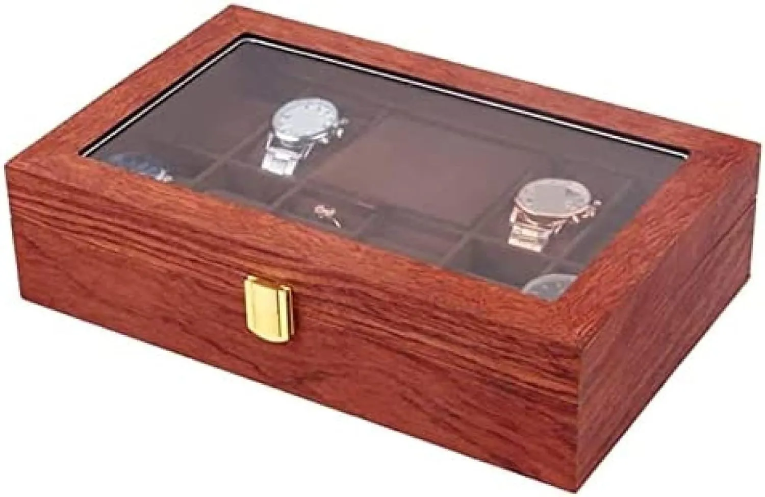 Jewelry Display Case Organizer for Women and Men Wood Watch Jewellery Storage Box with Clear Top Lockable - Ring detract interpretation gilding nucleic motif flour Earrings 