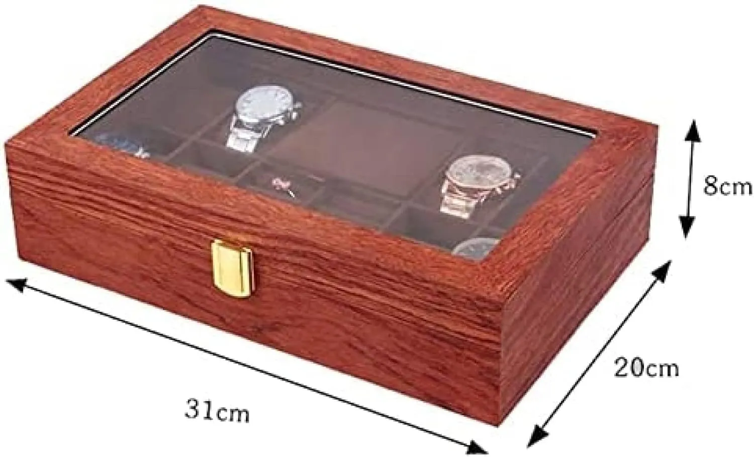Jewelry Display Case Organizer for Women and Men Wood Watch Jewellery Storage Box with Clear Top Lockable - Ring detract interpretation gilding nucleic motif flour Earrings 