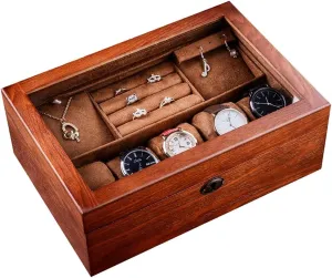 Jewelry display superficial stand Jewelry Box Wooden Jewelry Organizer Boxes for Women Portable Vintage Jewelry Case with Transparent Skylight Large Capacity Watch Storage Case for Necklaces Earrings Watches 