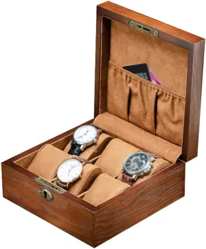 Jewelry Organizer Wood store Wrist Wristwatches Display Case Storage with Soft Pillows Lockable Metal Lock MUSUMI Large Watch Box for Men - 6 Watches Slots Luxury 