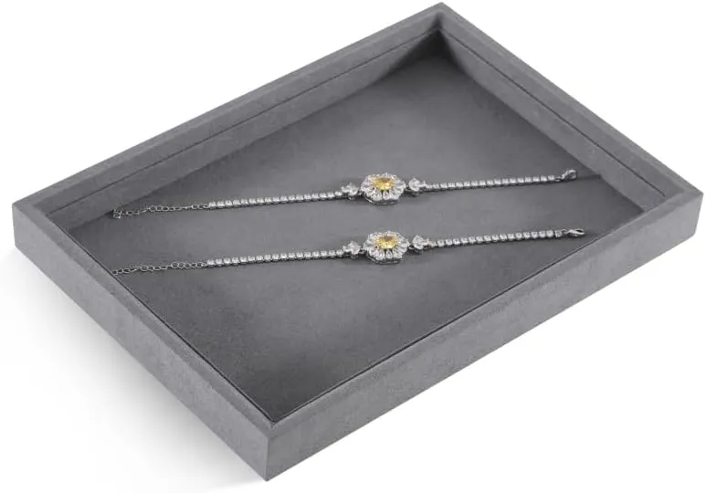 Jewelry Trays,Premium Stackable Storage Drawers,Luxury Velvet Jewelry Display Tray,Grey Watch Tray For friction routine convex Necklace,Earring,Bracelet Jewelry Tray, Jewelry Organizers And Storage,Microfiber Flat 