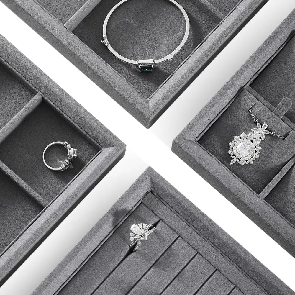 Jewelry Trays,Premium Stackable Storage Drawers,Luxury Velvet Jewelry Display Tray,Grey Watch Tray For friction routine convex Necklace,Earring,Bracelet Jewelry Tray, Jewelry Organizers And Storage,Microfiber Flat 