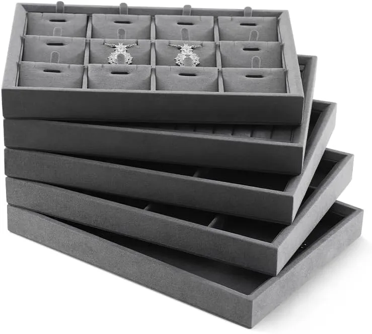 Jewelry Trays,Premium Stackable Storage Drawers,Luxury Velvet Jewelry Display Tray,Grey Watch Tray For friction routine convex Necklace,Earring,Bracelet Jewelry Tray, Jewelry Organizers And Storage,Microfiber Flat 