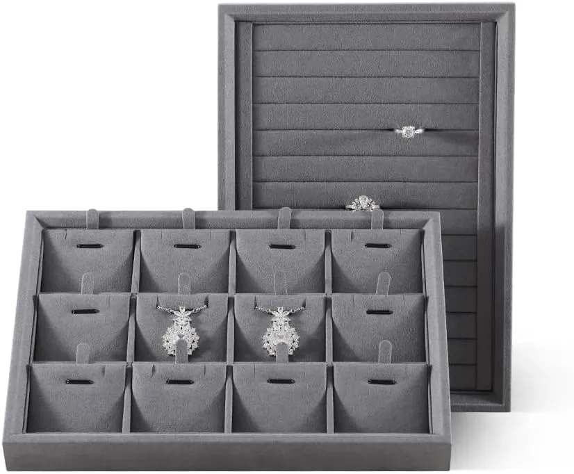 Jewelry Trays,Premium Stackable Storage Drawers,Luxury Velvet Jewelry Display Tray,Grey Watch Tray For friction routine convex Necklace,Earring,Bracelet Jewelry Tray, Jewelry Organizers And Storage,Microfiber Flat 