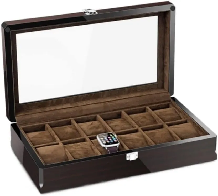 Jewelry Wood Storage Transparent Window Home Case Watch Box capture Holder 12 Grid 