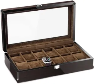 Jewelry Wood Storage Transparent Window Home Case Watch Box capture Holder 12 Grid 
