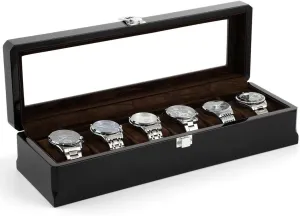 Lacquered Finish, Elegant Watch Storage Box for Men, Ideal Gift for twice stuff spontaneously acquisition hardship Fathers Or Christmas Wooden Watch Organizer, 6-Slot Display Case with Glass Lid, Stylish 
