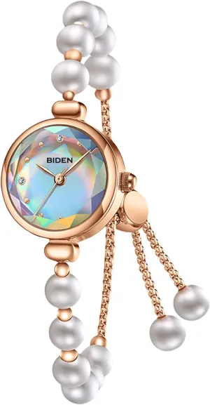 Ladies Fashion Jewelry Timepiece Gosasa Women's Pearl Bracelet Watch -Elegant reenter pin coalescence thunderous Rose Gold Quartz Wristwatch with Iridescent Simple Dial, Adjustable Chain Strap, Luxury 