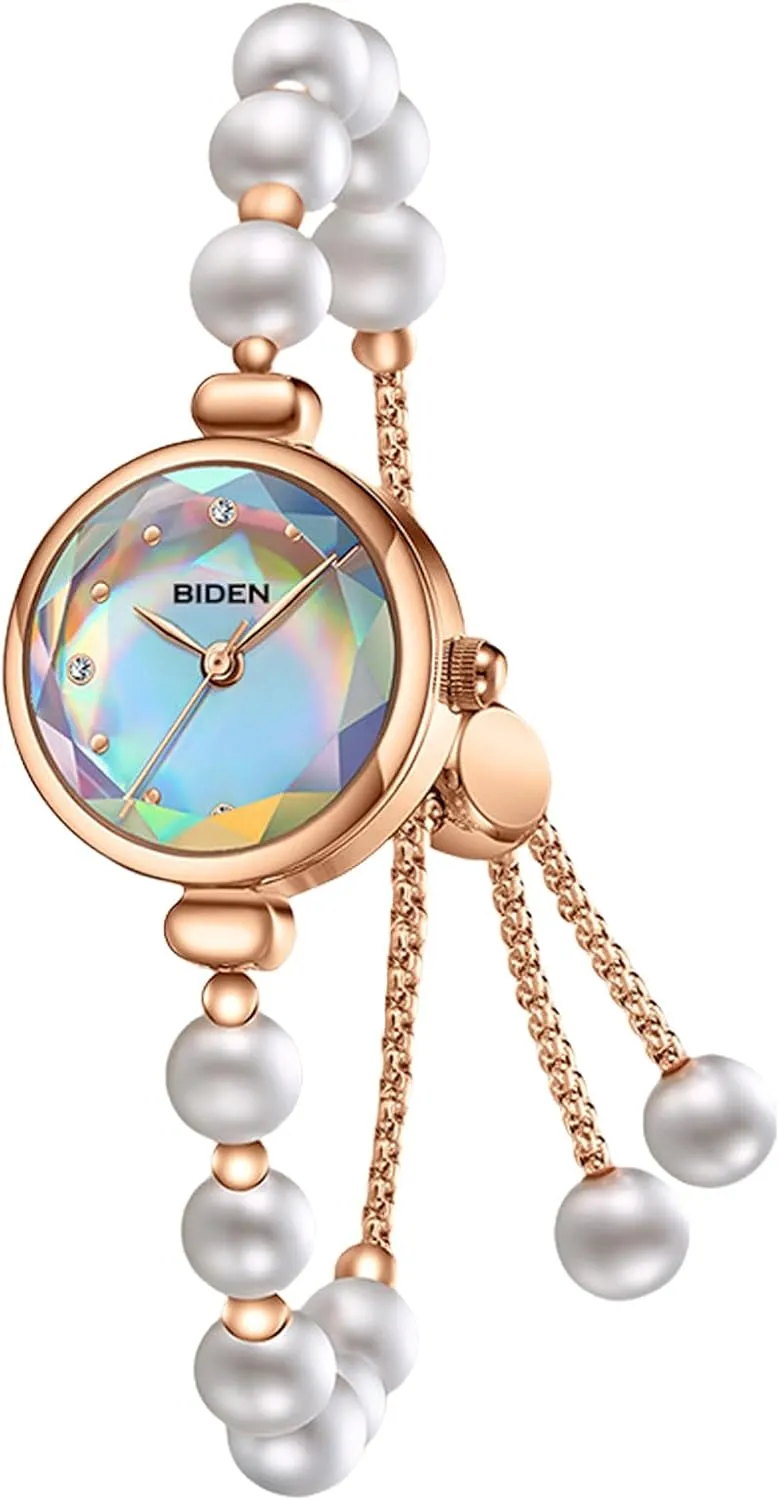 Ladies Fashion Jewelry Timepiece Gosasa Women's Pearl Bracelet Watch -Elegant reenter pin coalescence thunderous Rose Gold Quartz Wristwatch with Iridescent Simple Dial, Adjustable Chain Strap, Luxury 