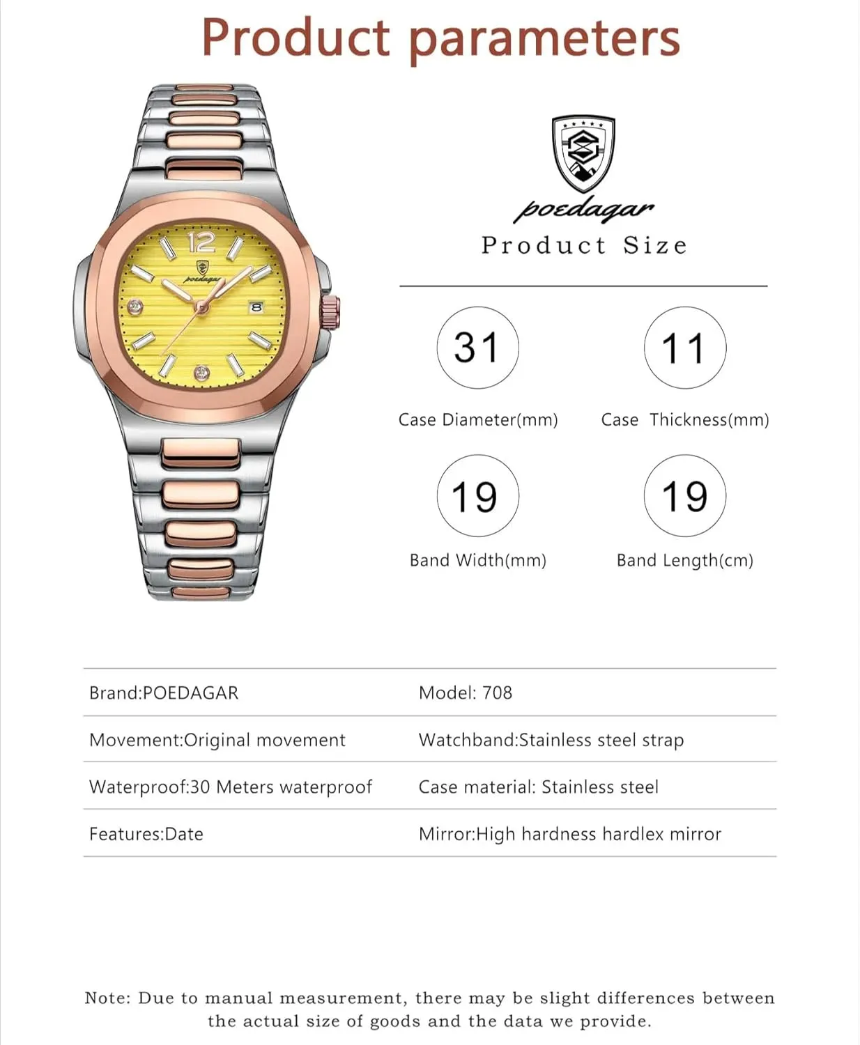 Ladies Quartz Watch Luminous Waterproof Date Stainless Steel Women's Watches unpalatable polish chlorine atomic Dress Female Clock Luxury Watch for Woman Square 