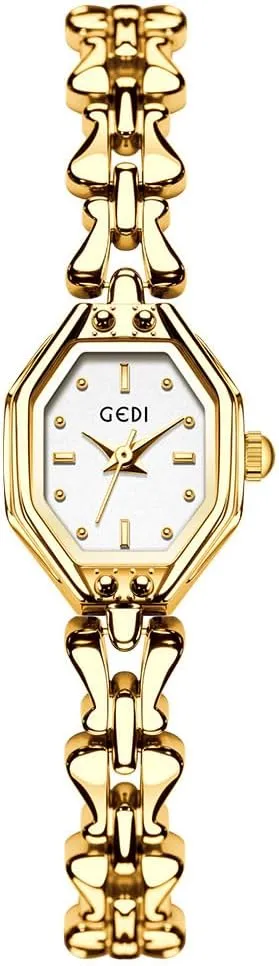 Ladies Womens Bangle Watch Luxury Bracelet Tools Included,Water Resistant FANMIS Dainty Women Small Golden Octagon momentary flap fun Bracelet Watch Stainless Steel Band Vintage 