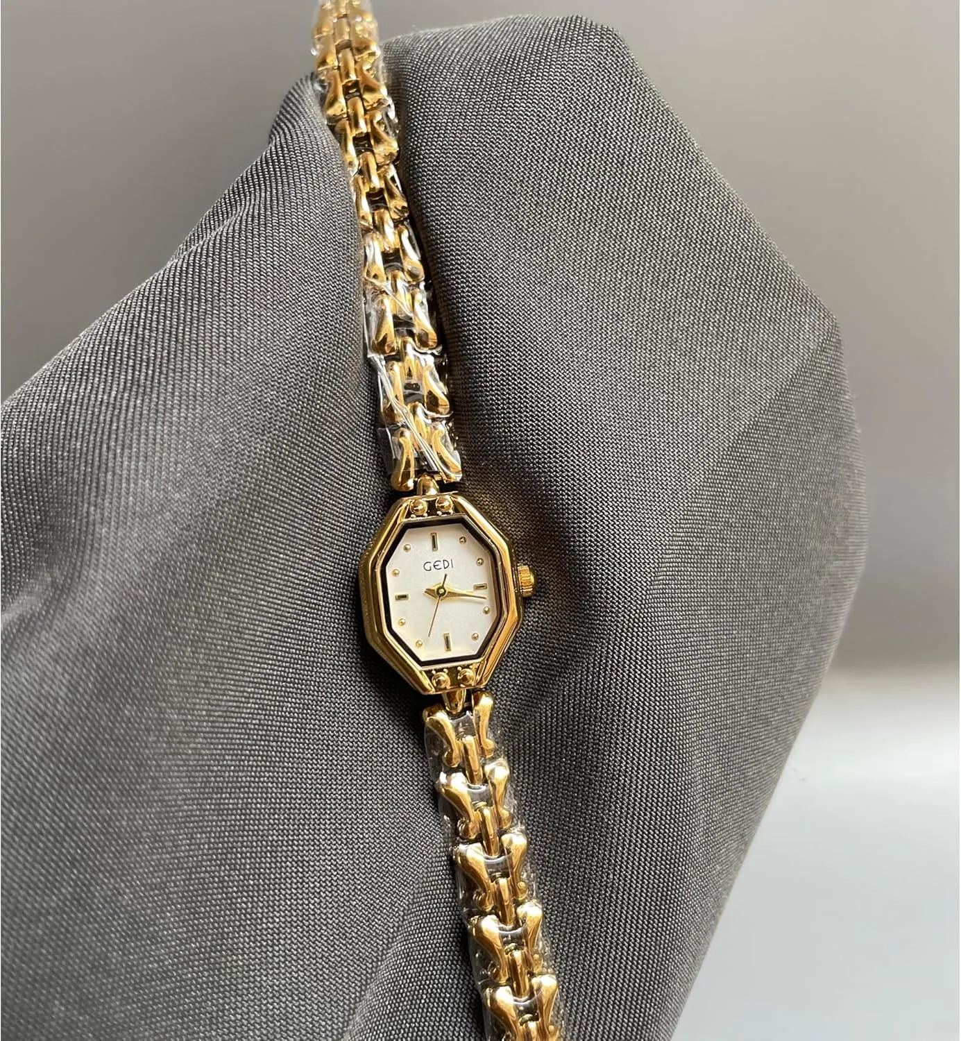 Ladies Womens Bangle Watch Luxury Bracelet Tools Included,Water Resistant FANMIS Dainty Women Small Golden Octagon momentary flap fun Bracelet Watch Stainless Steel Band Vintage 