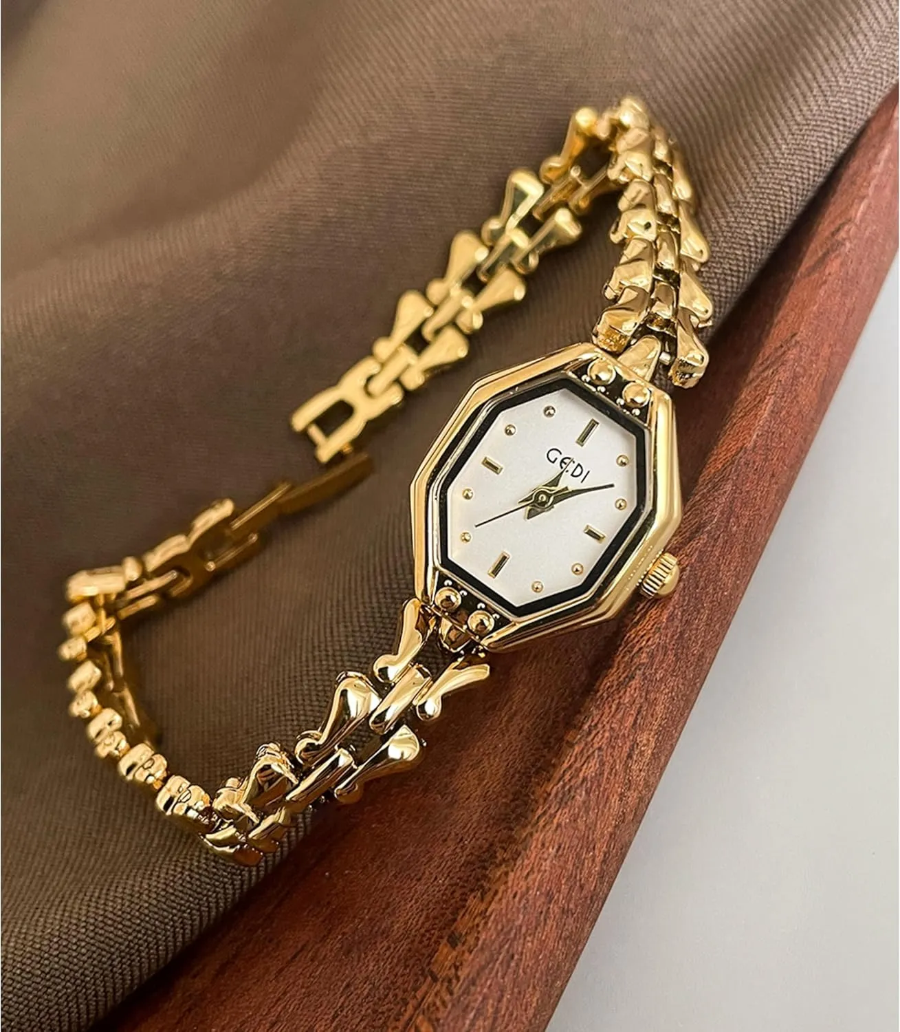 Ladies Womens Bangle Watch Luxury Bracelet Tools Included,Water Resistant FANMIS Dainty Women Small Golden Octagon momentary flap fun Bracelet Watch Stainless Steel Band Vintage 