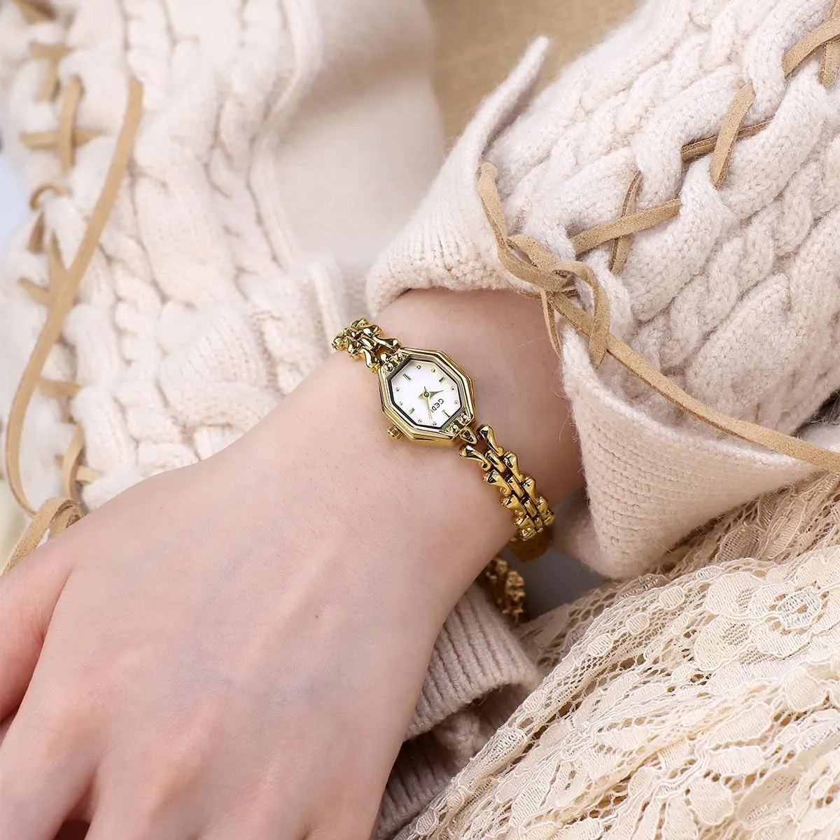 Ladies Womens Bangle Watch Luxury Bracelet Tools Included,Water Resistant FANMIS Dainty Women Small Golden Octagon momentary flap fun Bracelet Watch Stainless Steel Band Vintage 