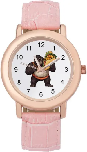 Ladies Wrist Watches Easy to Read Funny solid jean border wed Gorilla Carrying Ta-co Mexican Food Classic Watches for Women Funny Graphic 