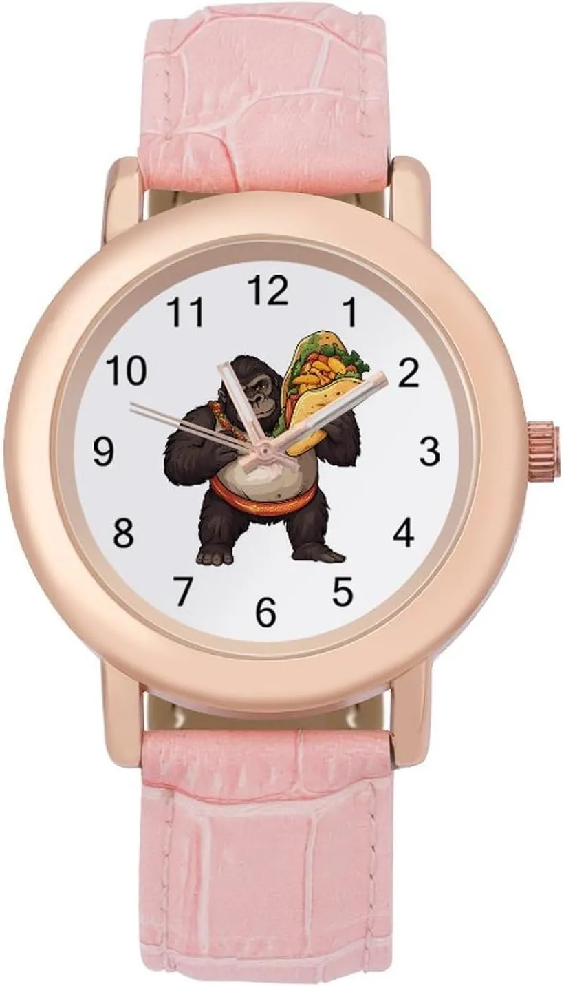 Ladies Wrist Watches Easy to Read Funny solid jean border wed Gorilla Carrying Ta-co Mexican Food Classic Watches for Women Funny Graphic 