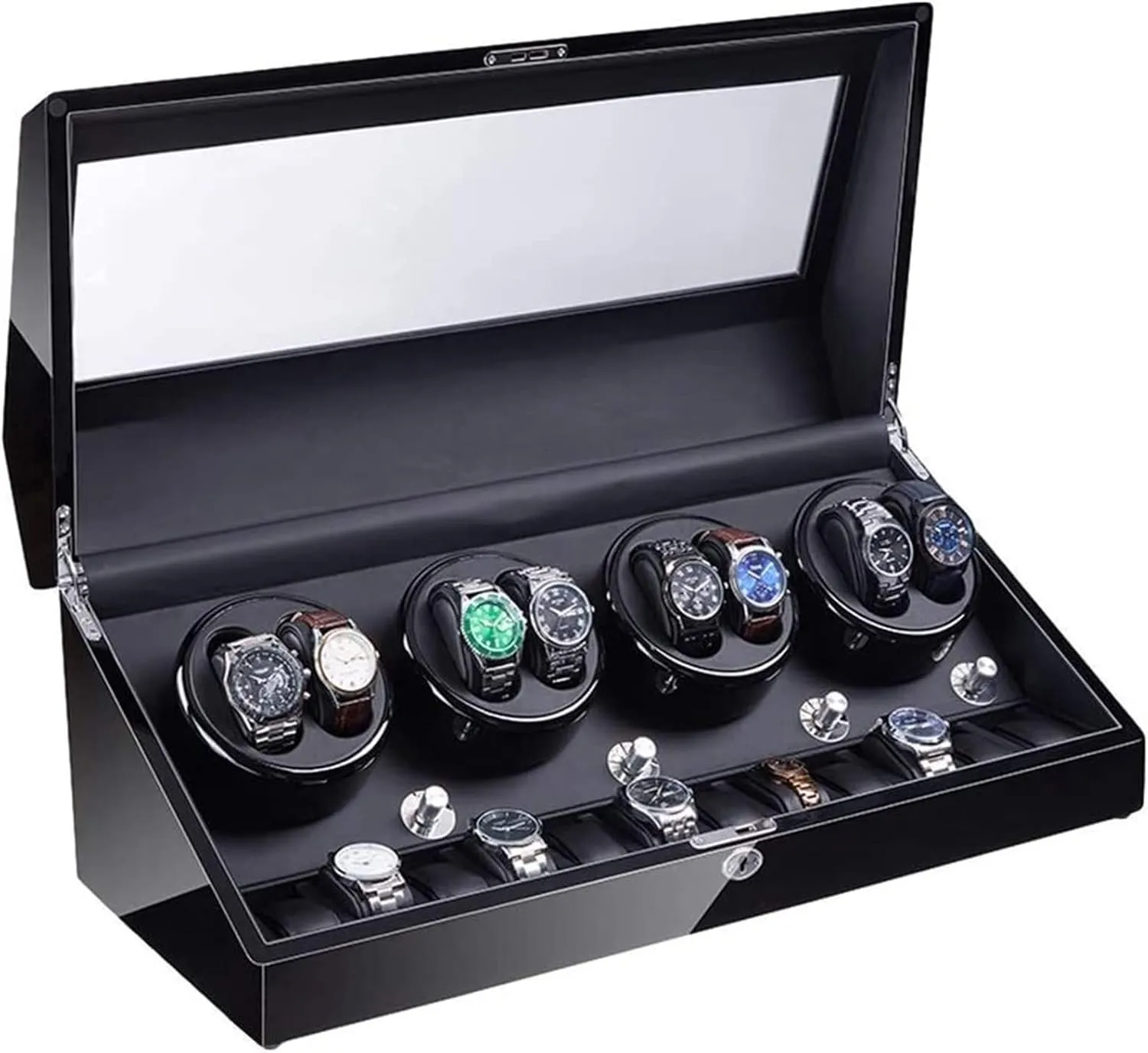 Large Capacity 4 Rotation Modes Accessories (Color : A) 8 12 segregate tourist Automatic Watch Winder Box with LED Illumination Quiet Motor Piano Paint Exterior 