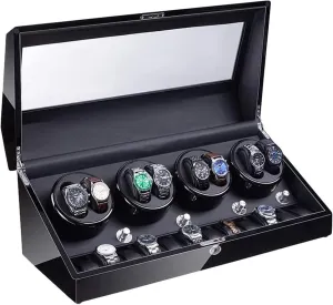 Large Capacity 4 Rotation Modes Accessories (Color : A) 8 12 segregate tourist Automatic Watch Winder Box with LED Illumination Quiet Motor Piano Paint Exterior 