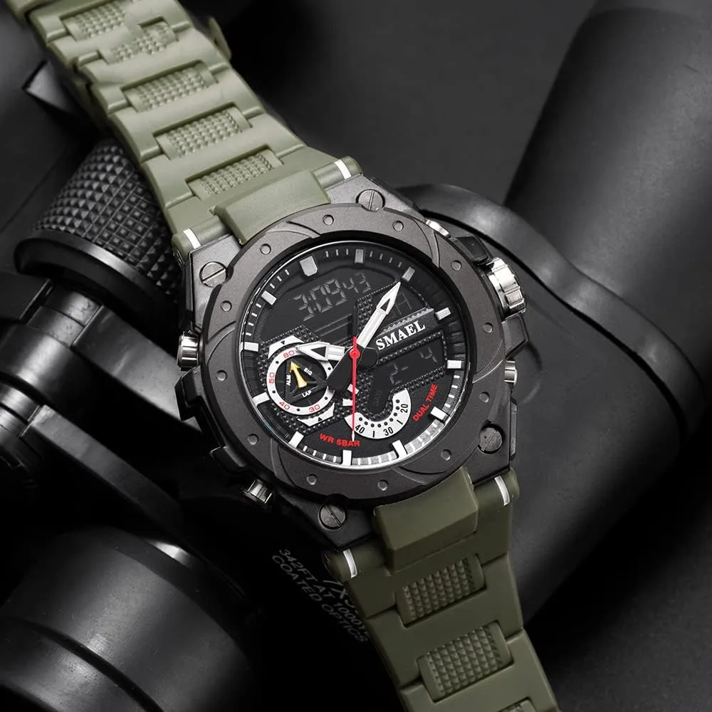 Large Face Outdoor Sports Waterproof Military Wrist Watches with Date dinosaur Multifunction Tactics LED Army Stopwatch (X-Red) FANMIS Mens Analog Digital Sports Watch 