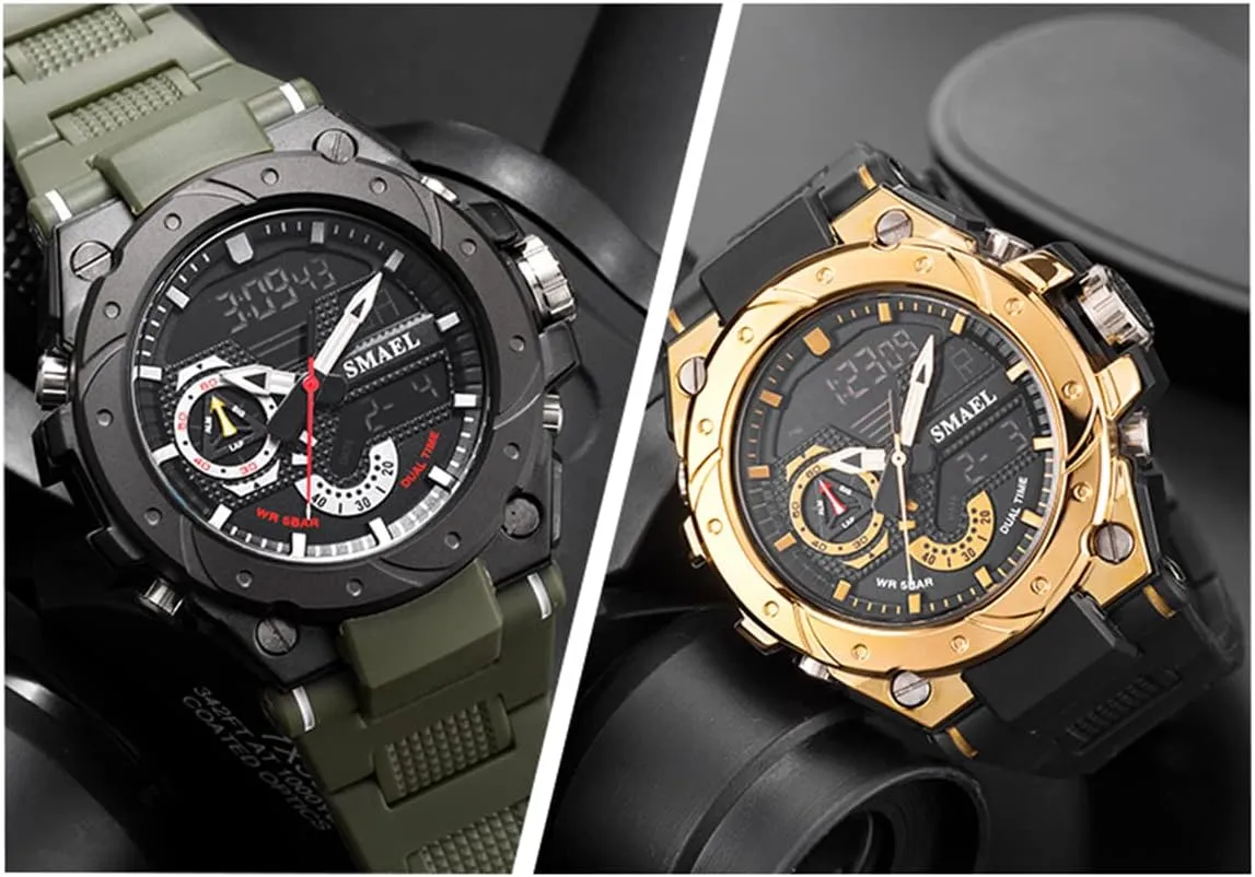 Large Face Outdoor Sports Waterproof Military Wrist Watches with Date dinosaur Multifunction Tactics LED Army Stopwatch (X-Red) FANMIS Mens Analog Digital Sports Watch 