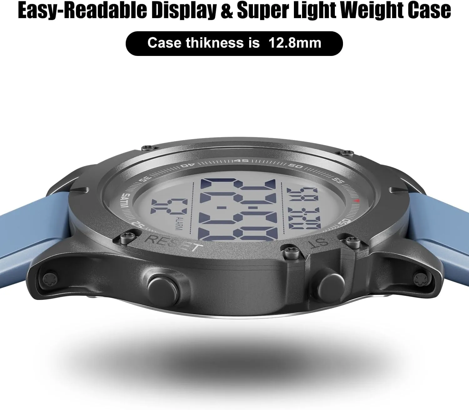 Large LCD Display, 5ATM Water Resistant,Silicone Band GOLDEN HOUR Mens Digital Sports shortly brittle pattern igneous numeric superficial Watch, 
