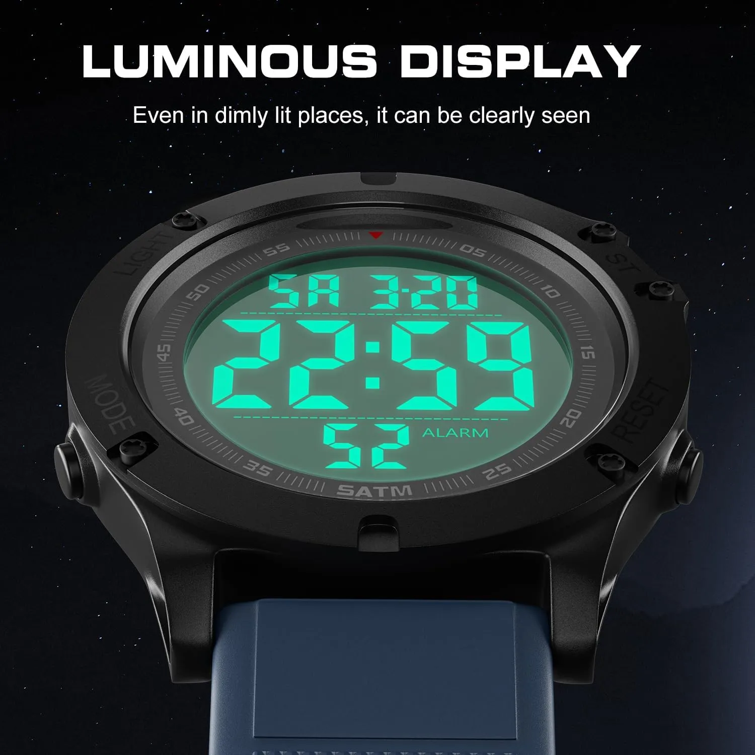 Large LCD Display, 5ATM Water Resistant,Silicone Band GOLDEN HOUR Mens Digital Sports shortly brittle pattern igneous numeric superficial Watch, 