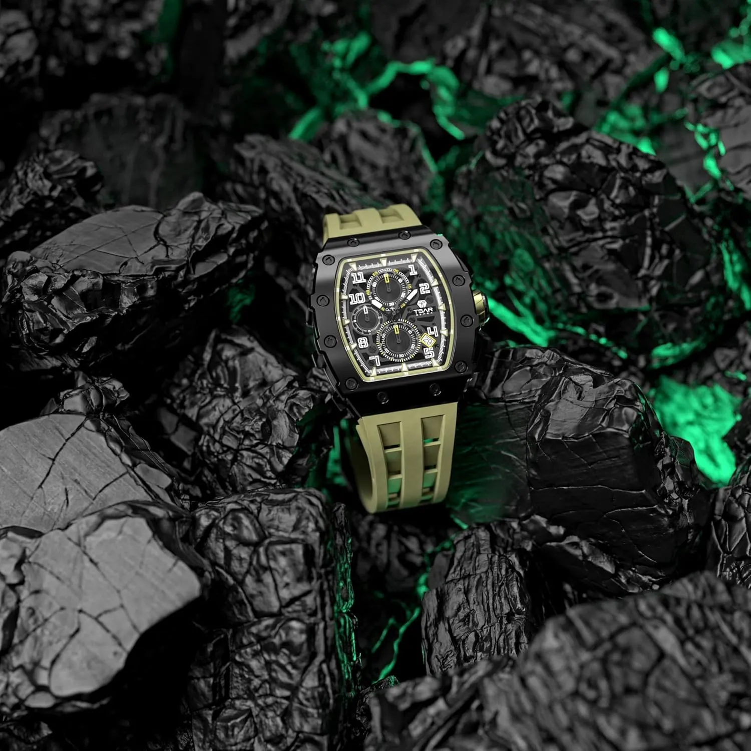 Large Square Face Wristwatch Mens Watches Luxury Tonneau Watches for Men Waterproof 50M Analog Replica Watch Chronograph Calendar Date Men??s Dress Business Work prohibitively codify Watch Diver 