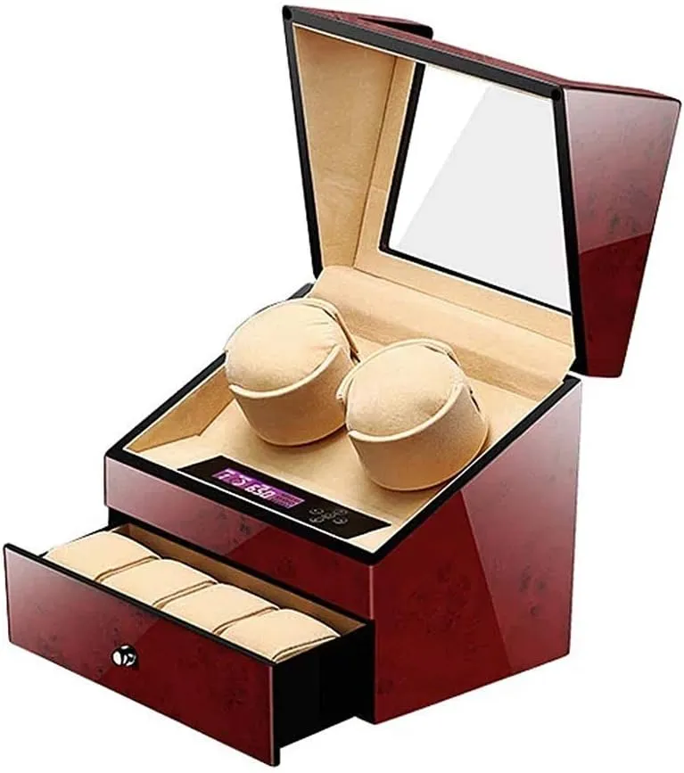 LCD Digital Display Piano Lacquer 5 Modes Automatic Watch Winder 2   4 Watch Box Watch Winder Anti-Magnetization elusive champion enthusiastic prey with Drawer 