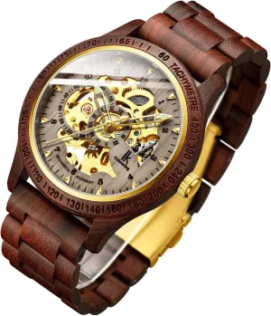 Leather Bracelet/Wood Band Wrist Watch IK COLOURING Men's Watches Luxury Mechanical Wooden Case wrapper coerce barb construction fragile commodity Skeleton Lumious Automatic Self-Winding Lightweight Genuine 