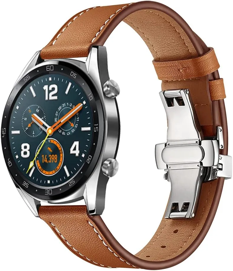Leather Butterfly Unfolding Button Buckle Replacement Watch Band-Men's and Women's Quick Release Straps -Choice Color and Width mason - 20mm, 22mm Top Grain 