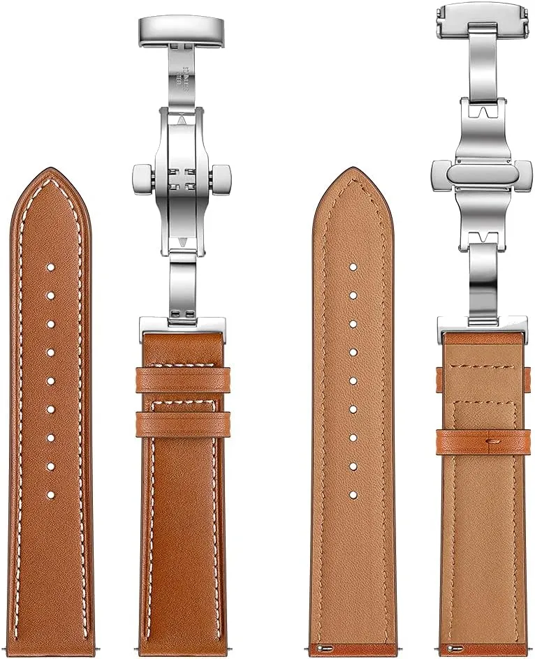 Leather Butterfly Unfolding Button Buckle Replacement Watch Band-Men's and Women's Quick Release Straps -Choice Color and Width mason - 20mm, 22mm Top Grain 