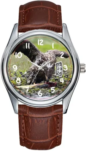 Leather metal leap external pitch Christmas Wristwatch Eagle with Salmon Watch Men Watch Casual Waterproof Quartz Watches Clock Date Classic Business Brown 